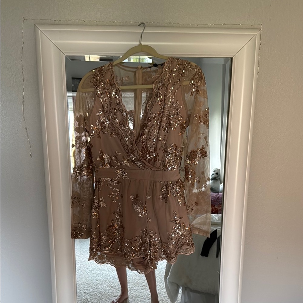 Sequin Embellished Sheer Sleeve Romper